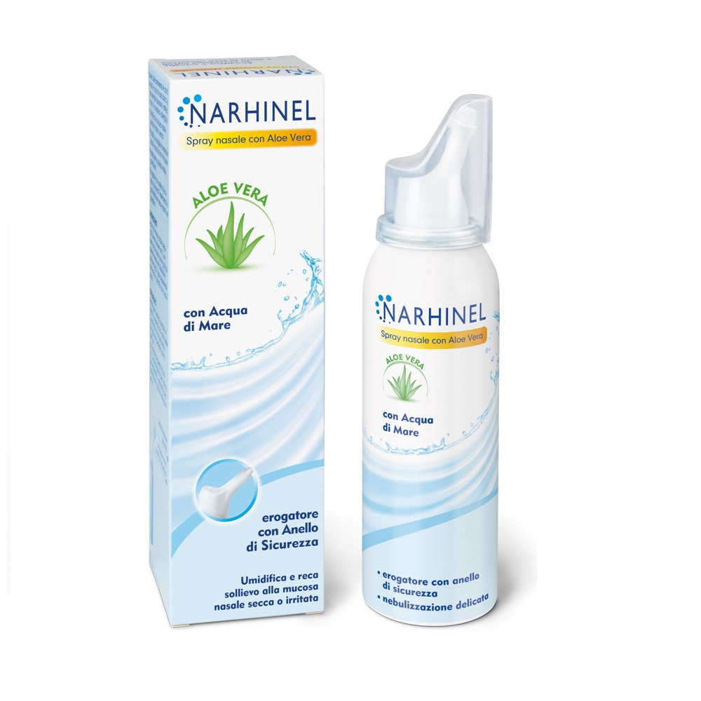 Narhinel Spray Nasale Isotonico Lavaggio Nasale Naso Chiuso con Acqua di Mare e Aloe Vera 100 ml
