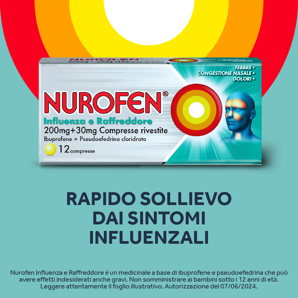 NUROFEN INFLUENZA E RAFFREDDORE 12 CPR antinfiammatorio e antidolorifico contro influenza, raffreddore, febbre e mal di testa