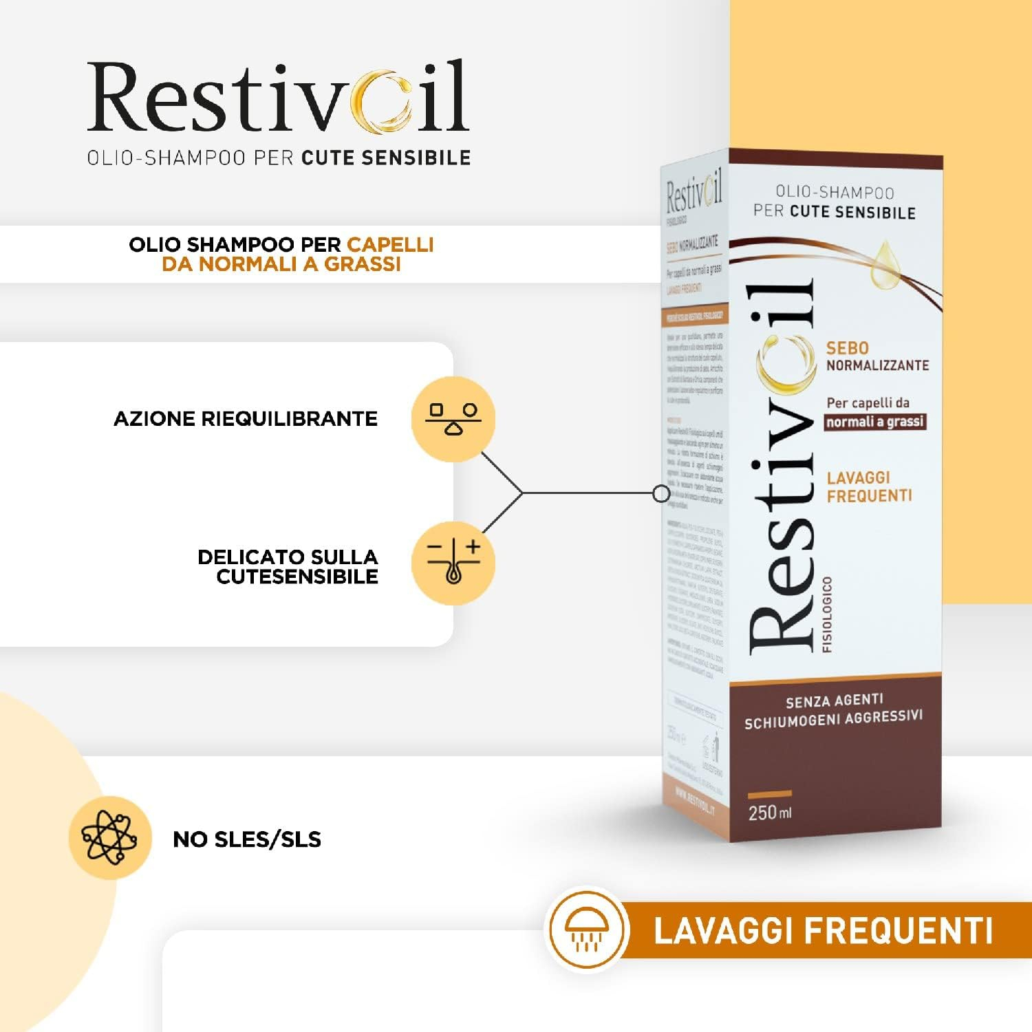 Restivoil Fisiologico Sebonormalizzante Olio Shampoo Lavaggi Frequenti 250 ml
