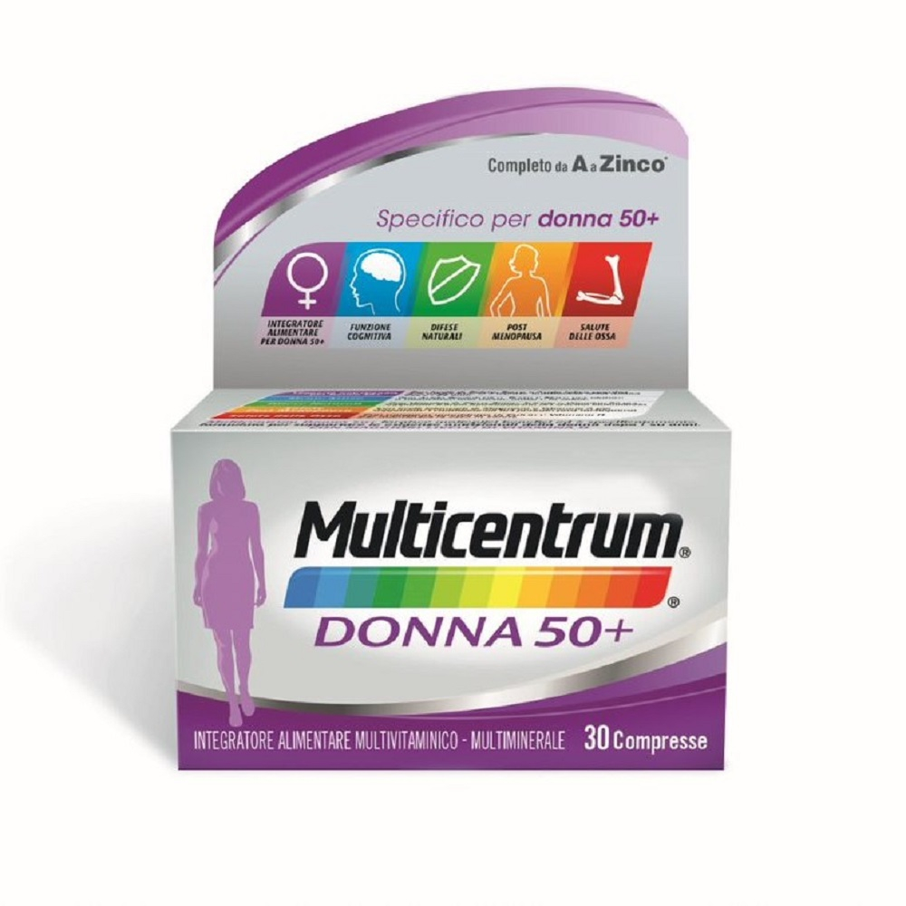 Multicentrum Donna 50+ Integratore Alimentare Multivitaminico Multiminerale Calcio Ferro Zinco 30Cpr