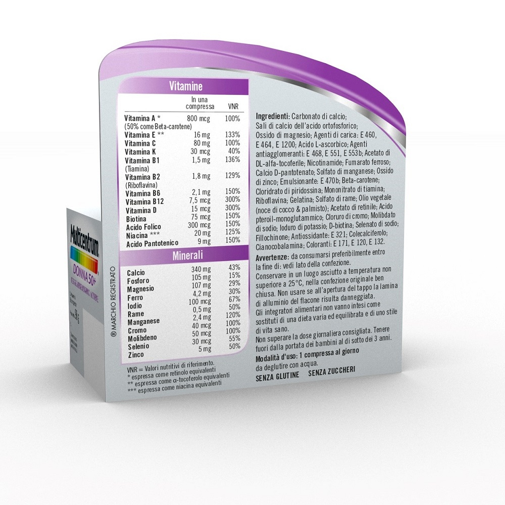 Multicentrum Donna 50+ Integratore Alimentare Multivitaminico Multiminerale Calcio Ferro Zinco 30Cpr