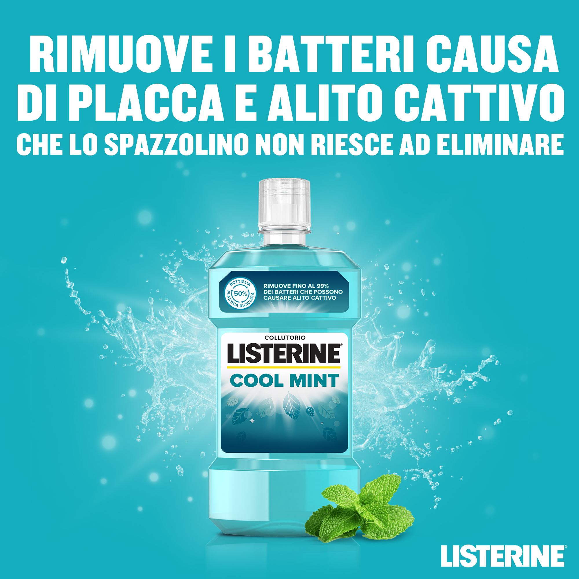 LISTERINE Cool Mint Collutorio al gusto Menta a base di Oli Essenziali Antibatterici 500 ml