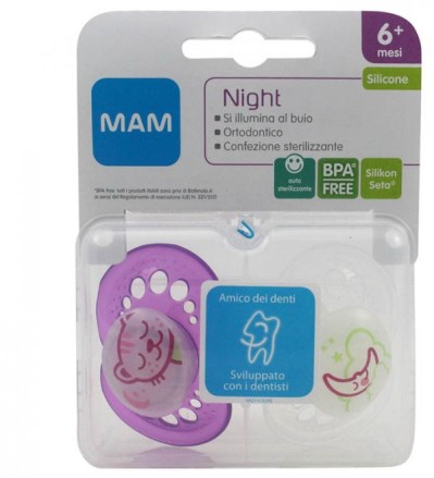 Mam Night Succhietto Silikonseta +6m 2 Pezzi