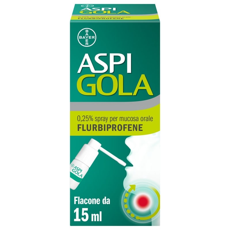 Aspi Gola Spray, per la gola infiammata, con 0,25% di Flurbiprofene, contro Faringite e Mal di gola, al fresco aroma di menta, Flacone da 15 ml