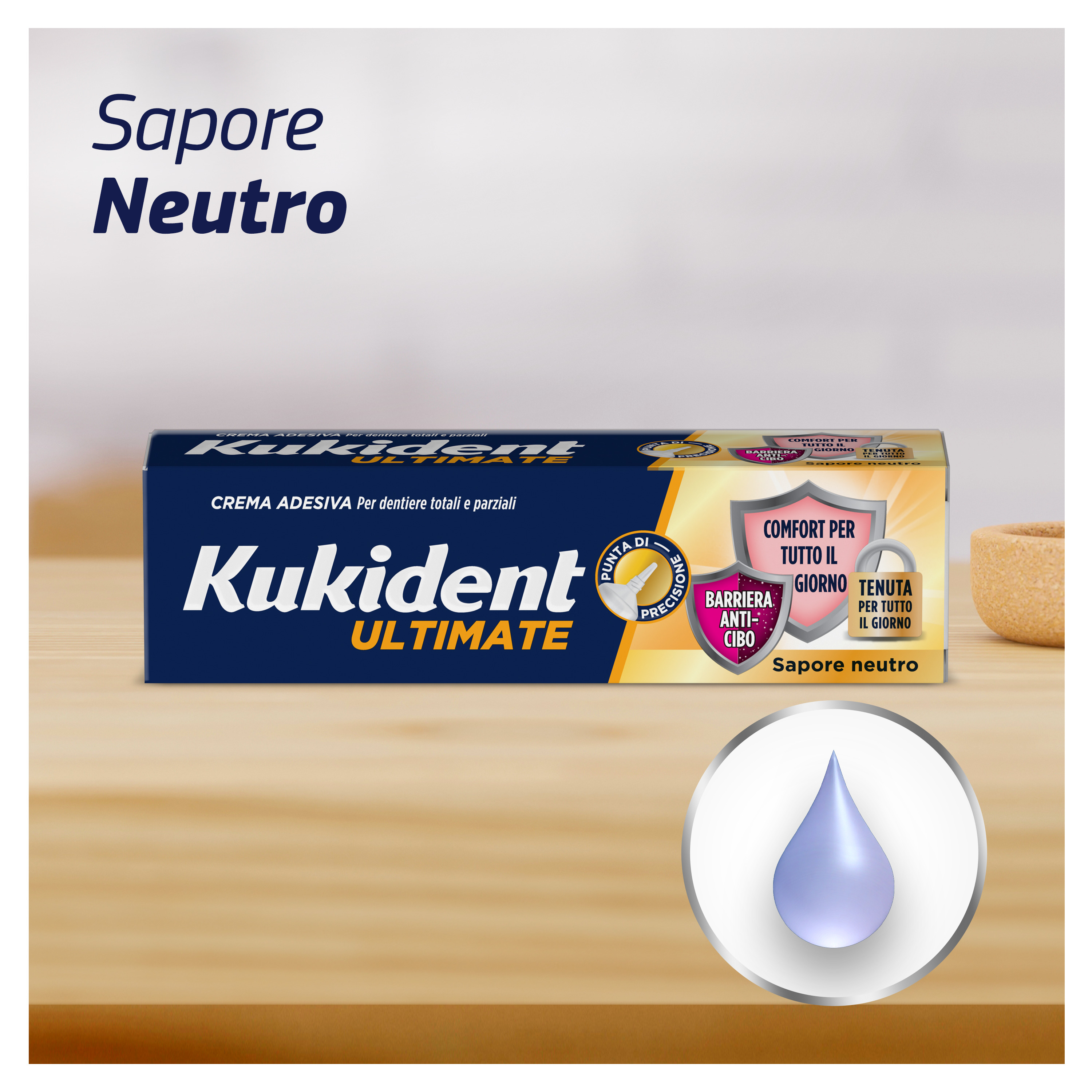 Kukident Ultimate Barriera Anti-cibo. Crema Adesiva Per Dentiere Totali e Parziali. Sapore Neutro 40g
