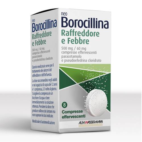Neo Borocillina Raffreddore E Febbre 500mg / 60mg Paracetamolo 8 Compresse Effervescenti