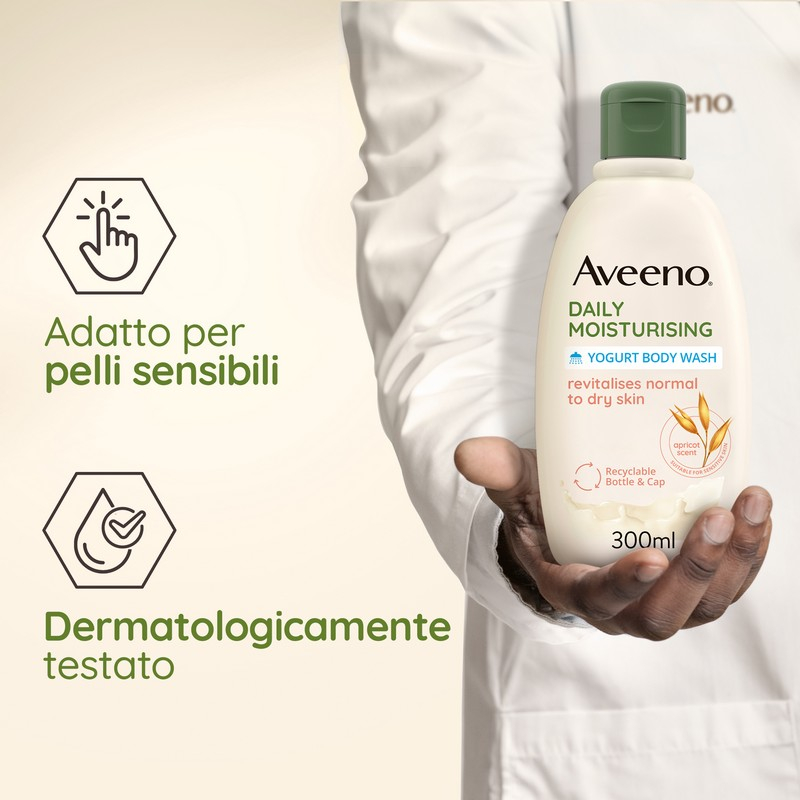 Aveeno, Bagno Doccia allo Yogurt, Dalily Moisturising, Profumo di Miele e Albicocca, da Pelli Normali a Secche, anche Pelli Sensibili, Senza Sapone, 300ml