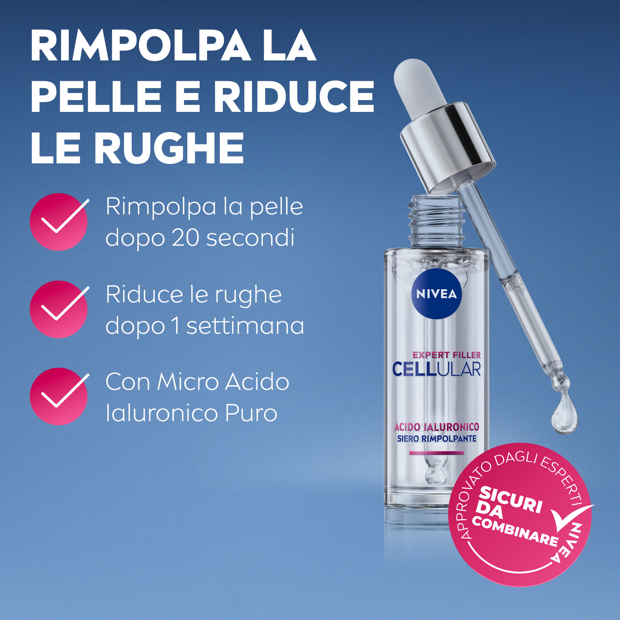 Nivea Cellular Expert Filler Booster di Acido Ialuronico 30 ml, Siero viso antirughe rassodante