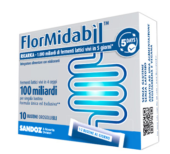 FlorMidabil Ricarica Integratore Con 100 Miliardi di Fermenti Lattici Vivi 10 Bustine Stick