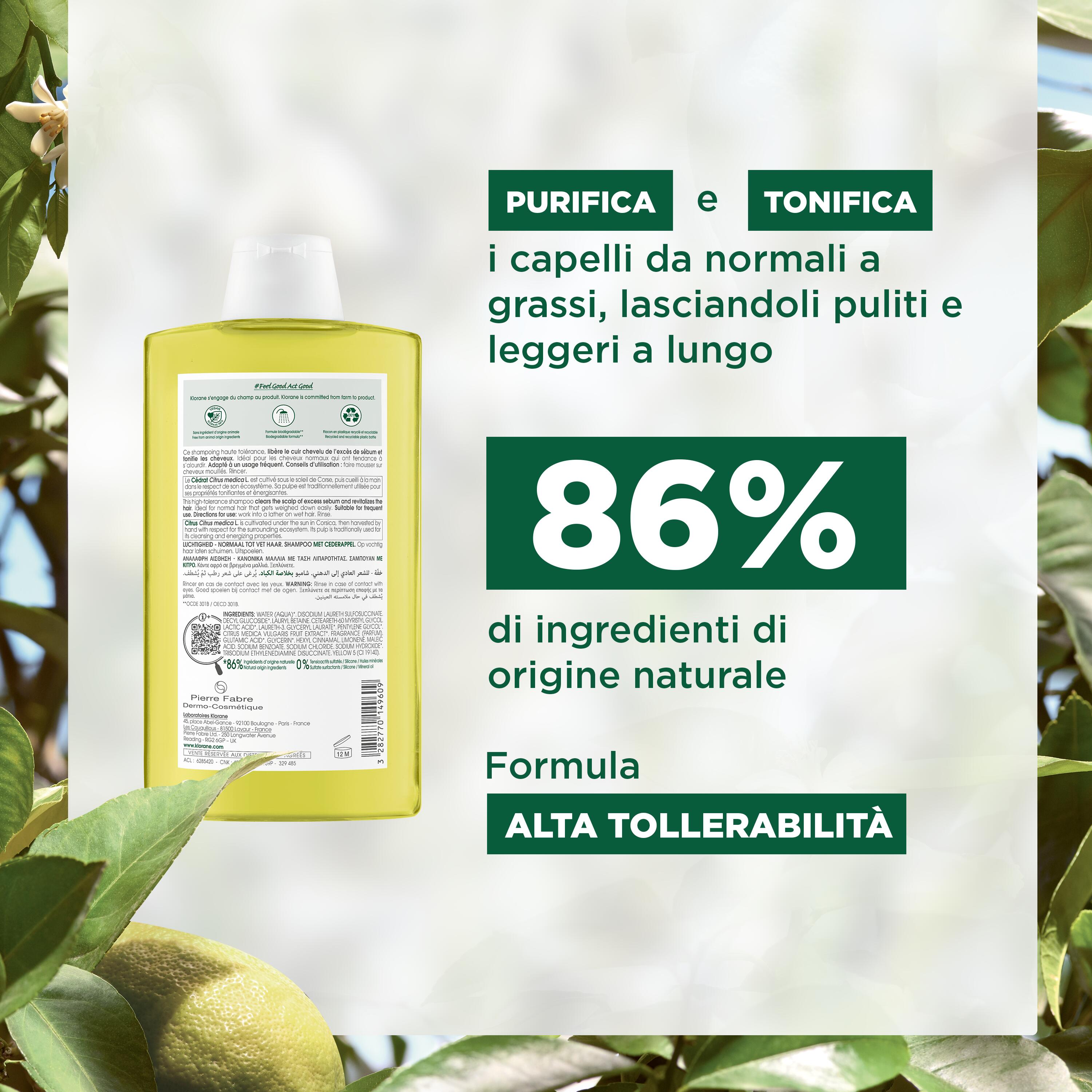 Klorane - Shampoo Energizzante Al Cedro Per Capelli Da Normali A Grassi 400 ml