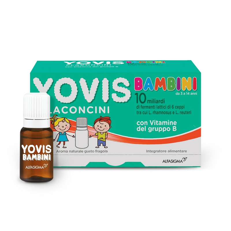 Yovis Bambini Flaconcini, Probiotici per il Benessere Intestinale con Vitamine del Gruppo B, 10 Miliardi di Fermenti Lattici Vivi, indicato per Bambini dai 3 ai 14 anni, 10 Flaconcini, Gusto Fragola