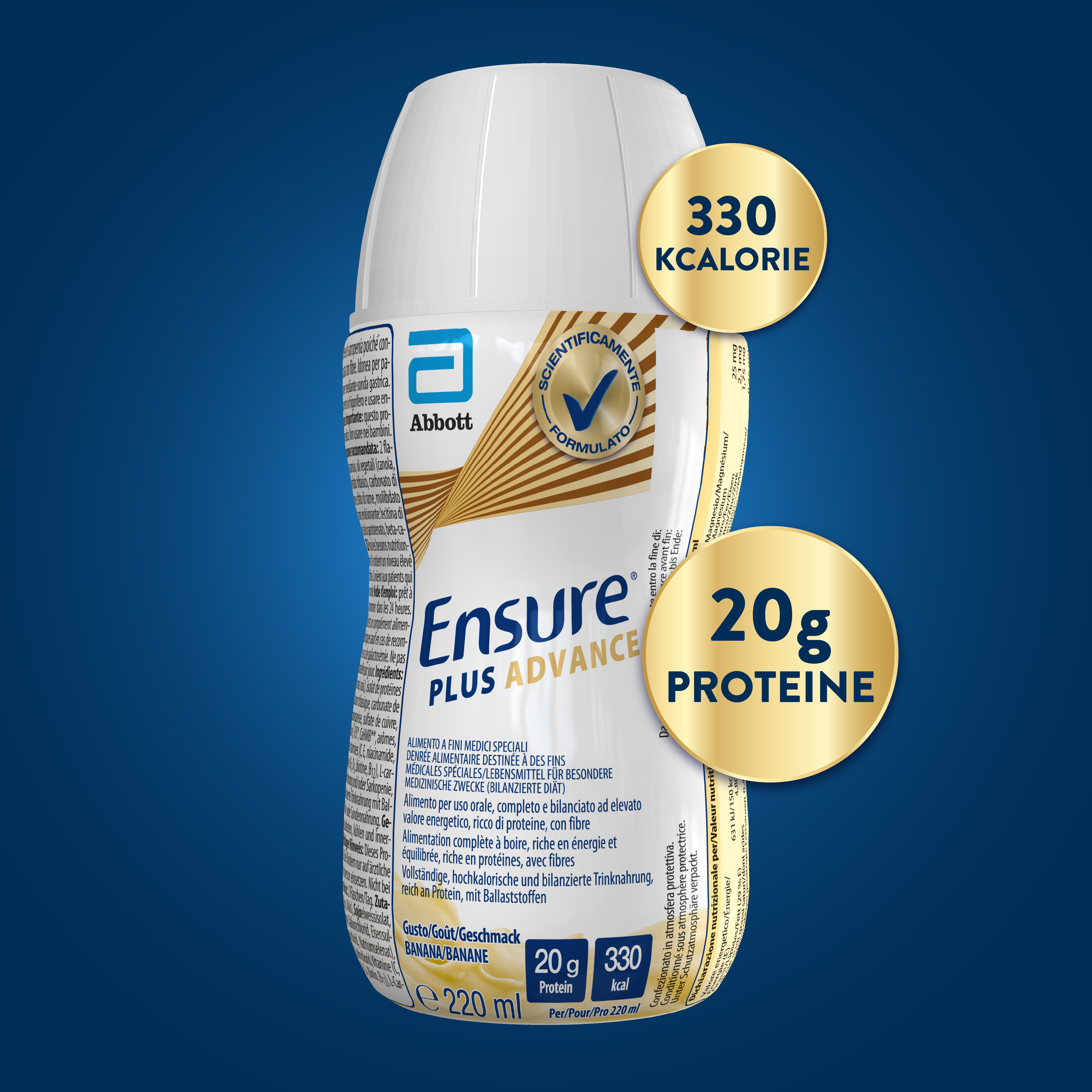 Ensure Plus Advance Alimento a Fini Medici Speciali Iperproteico ed Ipercalorico Banana 4x220ml