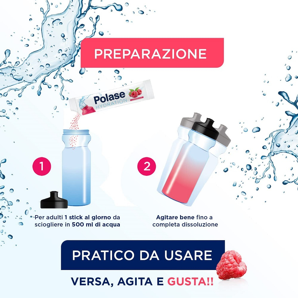 Polase Hydration Integratore Alimentare Sali Minerali Magnesio Potassio Vitamina C Lampone 12 Stick