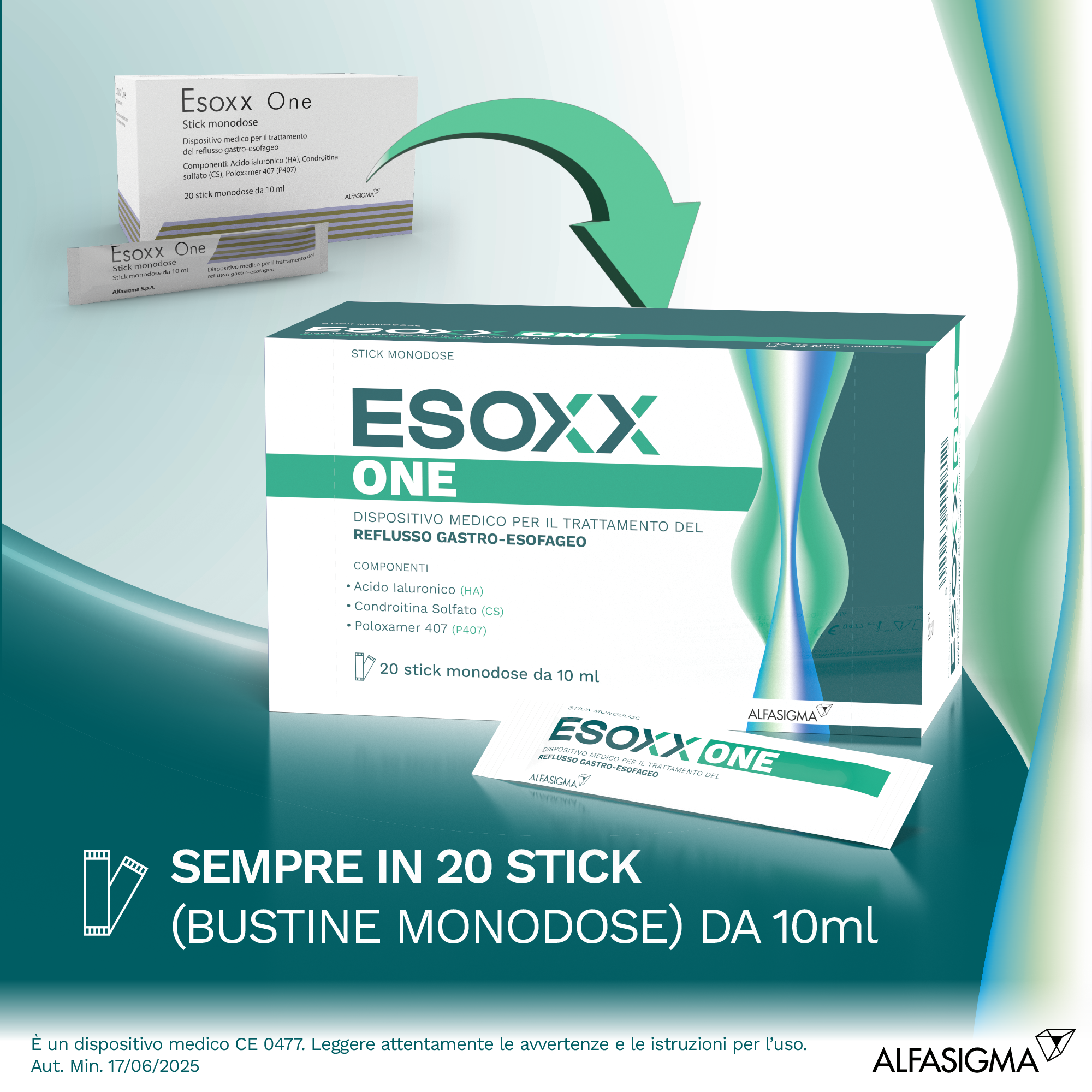 Esoxx One -  Pacco Doppio - Rimedio reflusso gastroesofageo e bruciore di stomaco - Bundle 2 confezioni da 20 stick ciascuna