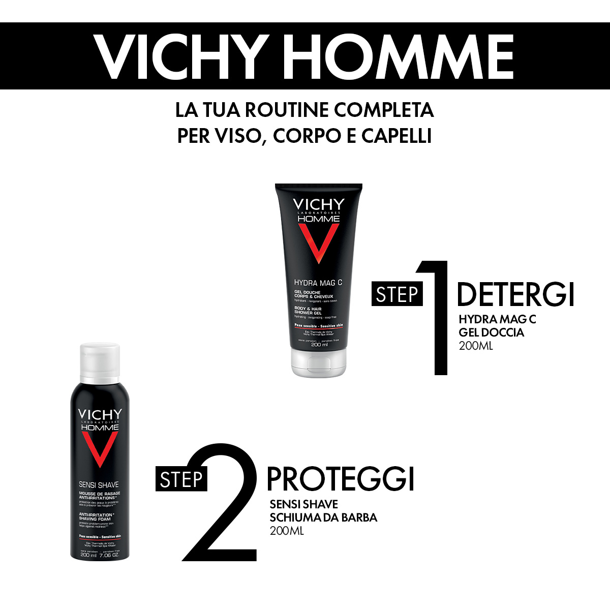 Vichy Cofanetto Regalo Natale Uomo Hydra Mag C Gel Doccia 200 ml + Sensi Shave Schiuma da Barba 20 ml