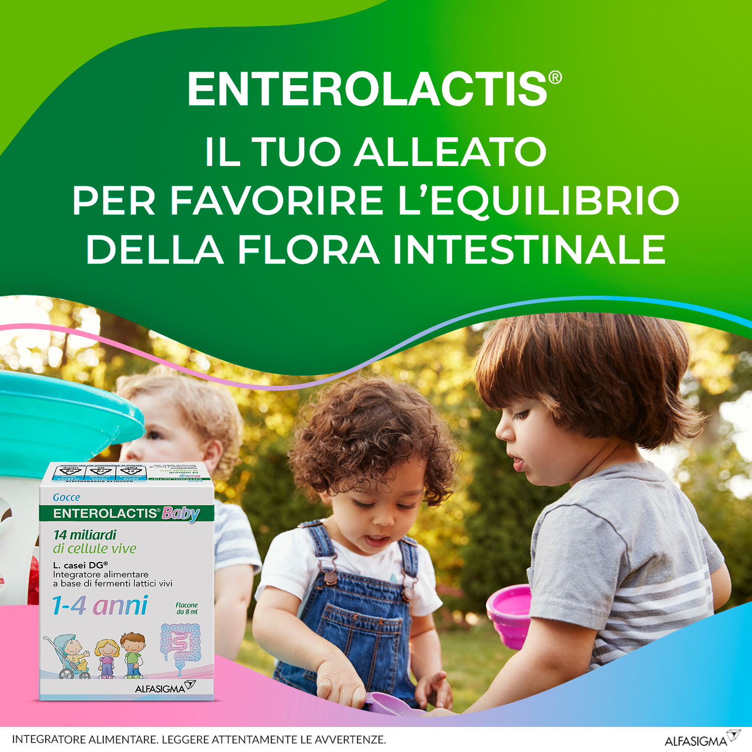 Enterolactis Baby Gocce, Integratore Alimentare con Fermenti lattici, probiotici L,Casei DG, 14 Miliardi Cellule Vive, Specifico per Bambini 1-4 anni, Flacone da 8ml
