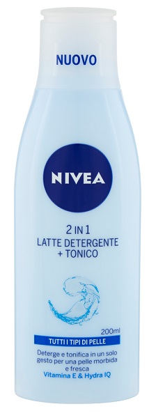 Nivea 2 in 1 Latte + Tonico Rinfrescante 200 ml, Latte detergente viso e tonico idratante