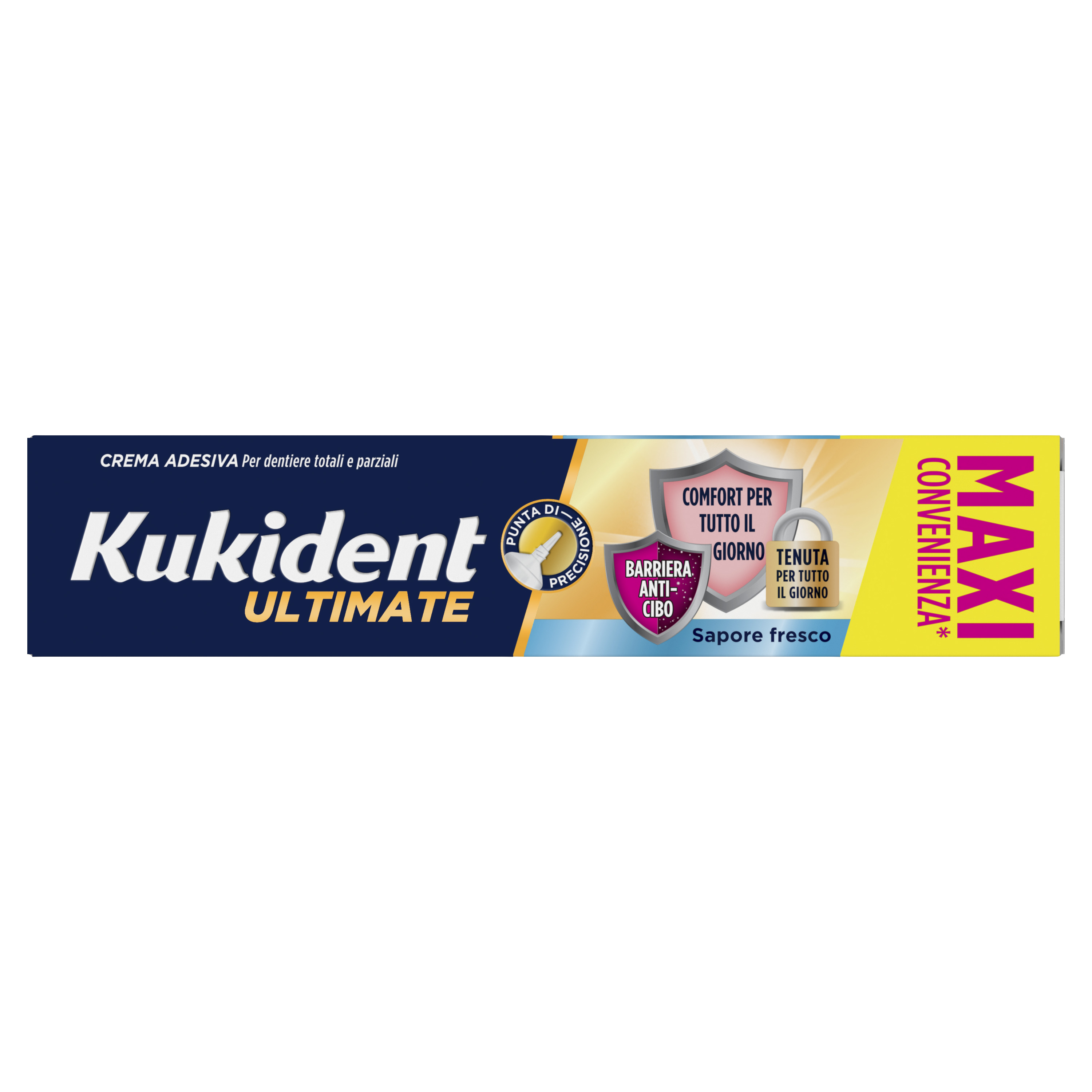 Kukident Ultimate Barriera Anti-cibo. Crema Adesiva Per Dentiere Totali e Parziali. Sapore Fresco 57g