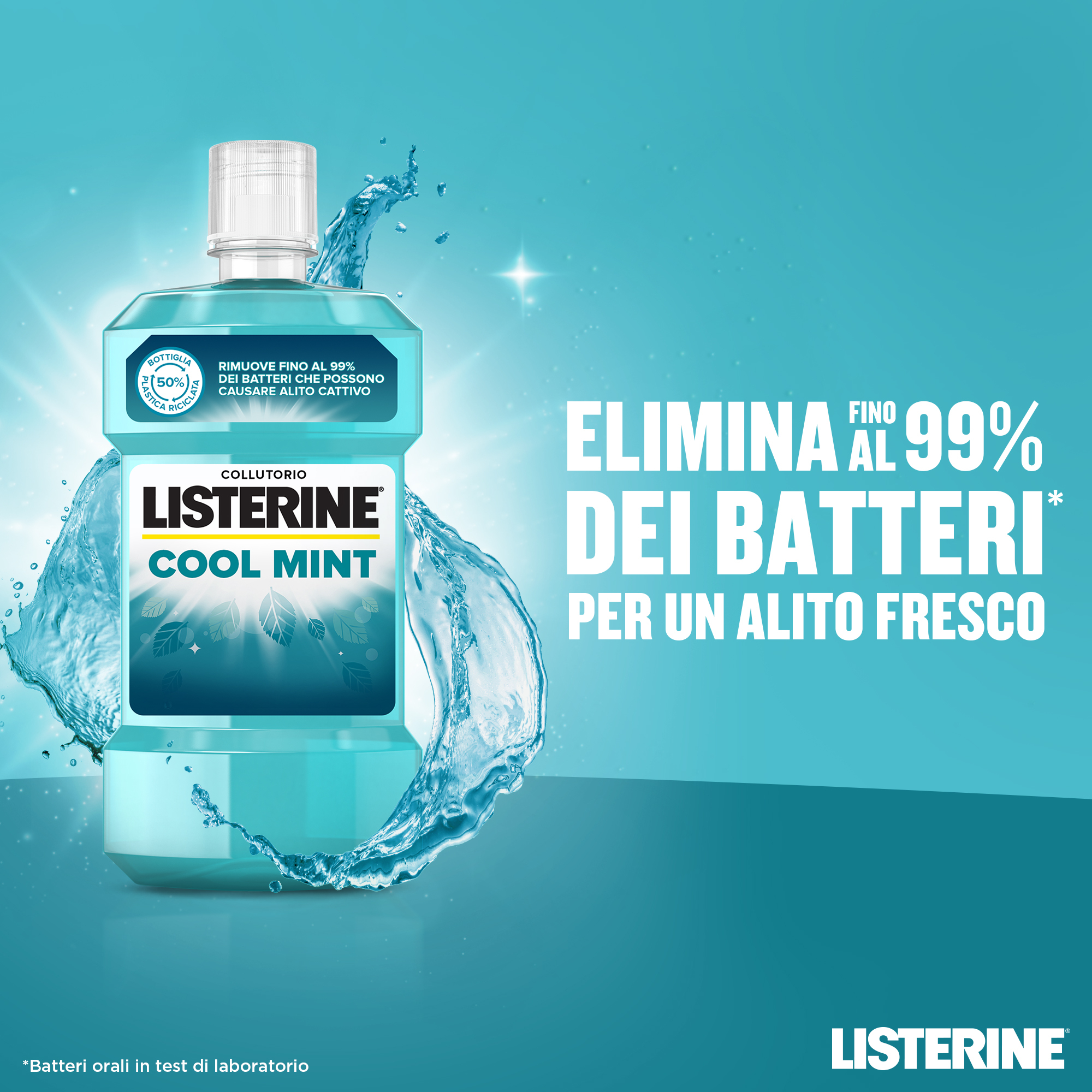 LISTERINE Cool Mint Collutorio al gusto Menta a base di Oli Essenziali Antibatterici 500 ml