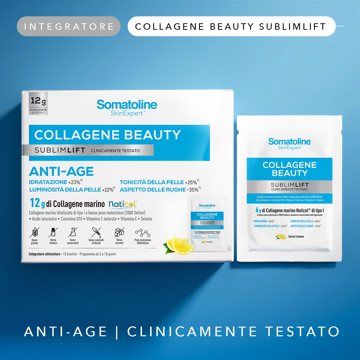 Somatoline SkinExpert Collagene Beauty Sublimlift 10 Bustine Gusto Limone - Integratore Per La Pelle