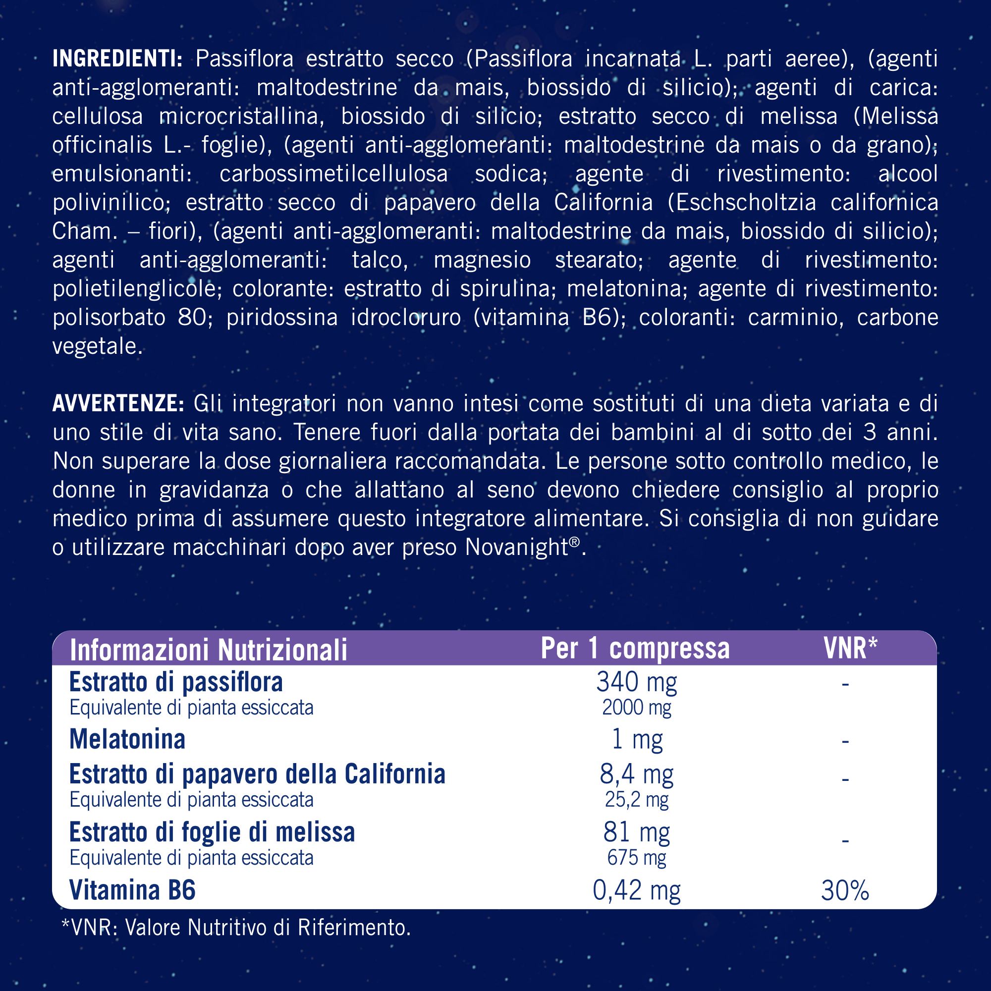 NOVANIGHT Tripla Azione Sonno Rigenerante, Integratore Alimentare con Melissa e Melatonina per Dormire, Senza Glutine, 60 Compresse, Non Induce Dipendenza