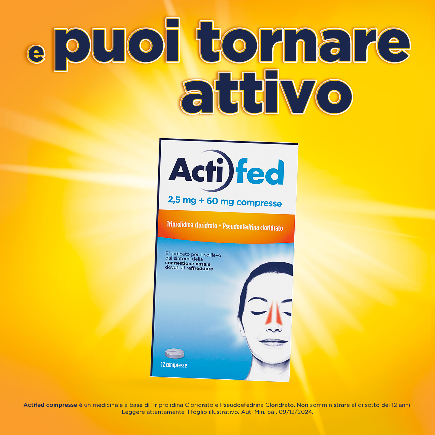 Actifed 2,5 mg 12 Compresse Congestione Nasale e Raffreddore