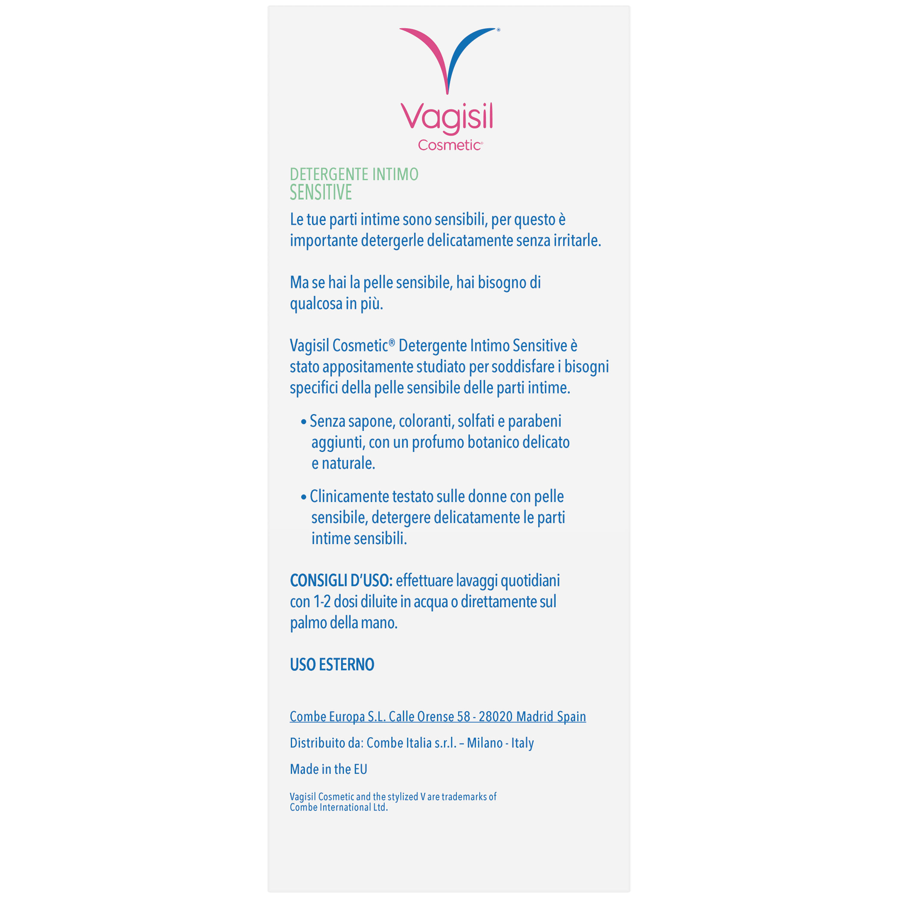 Vagisil Detergente Sensitive, Per l'Igiene Intima Quotidiana, Extra Delicato Per Pelle Sensibile, Senza Sapone. 250ml