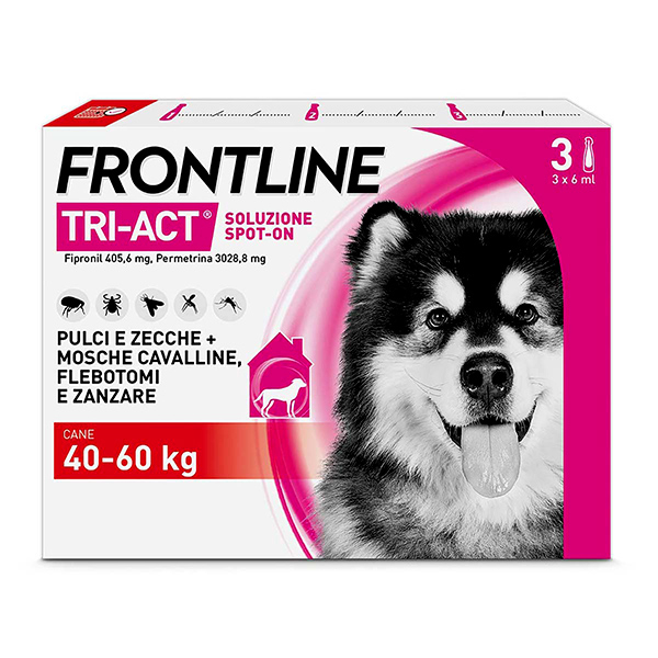 Frontline Tri Act x3 Pipette, Antiparassitario Per Cani e Cuccioli (Taglia XL 40-60Kg) Contro Pulci, Zecche, Zanzare, Pappataci e Leishmaniosi