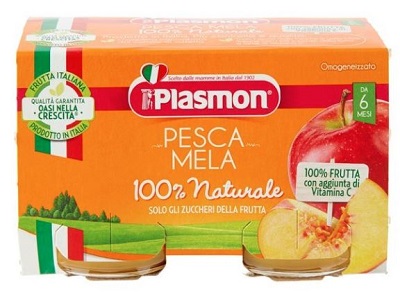 Plasmon Omogenizzato Pesca e Mela 2 vasetti da 104 g