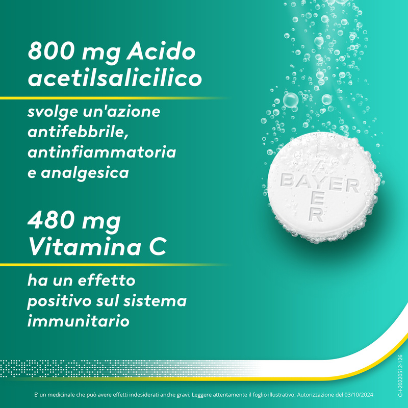 Aspirina ACT C antinfiammatorio e antidolorifico per Febbre e Sintomi Influenzali con Vitamina C 10 Compresse Effervescenti 