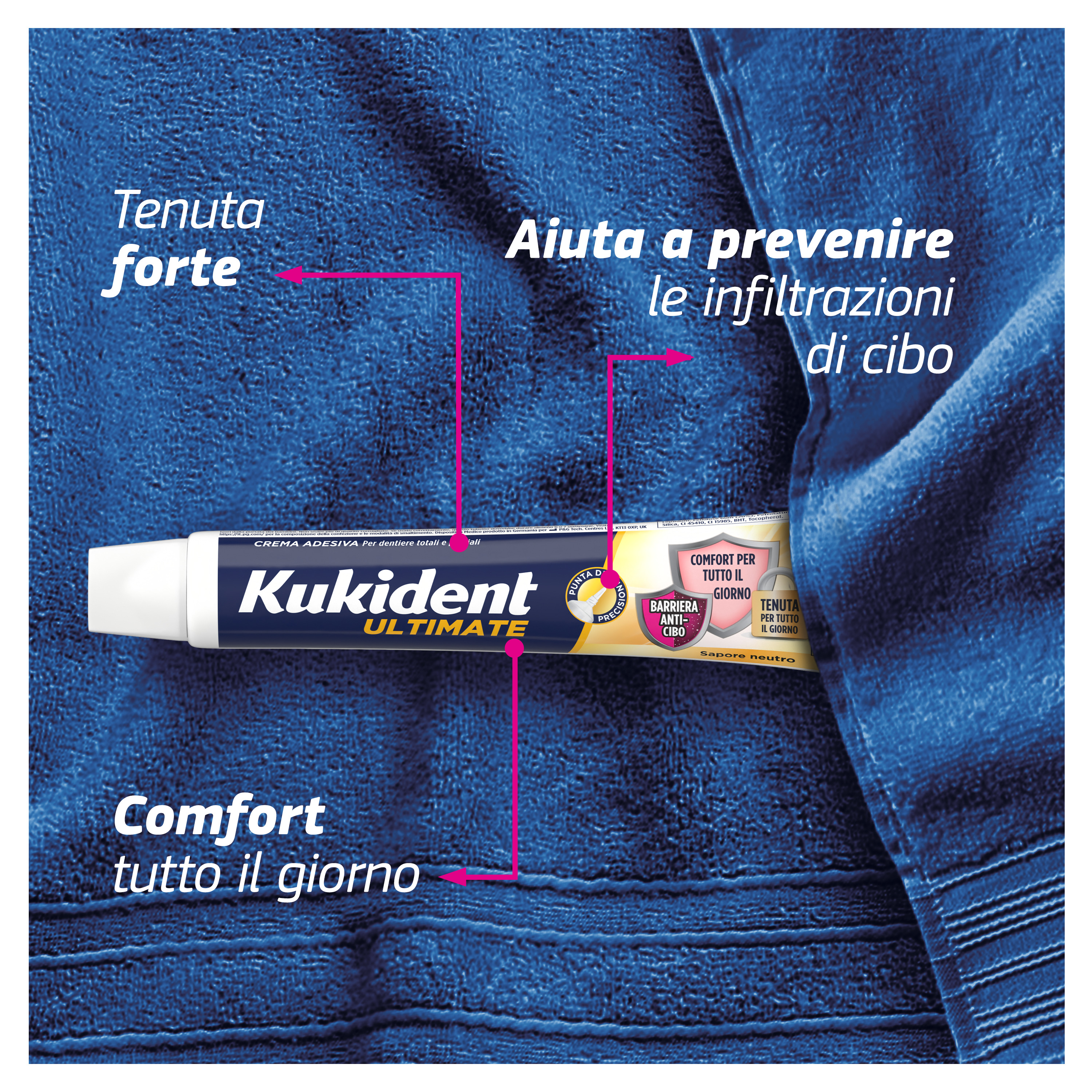 Kukident Ultimate Barriera Anti-cibo. Crema Adesiva Per Dentiere Totali e Parziali. Sapore Neutro 57g