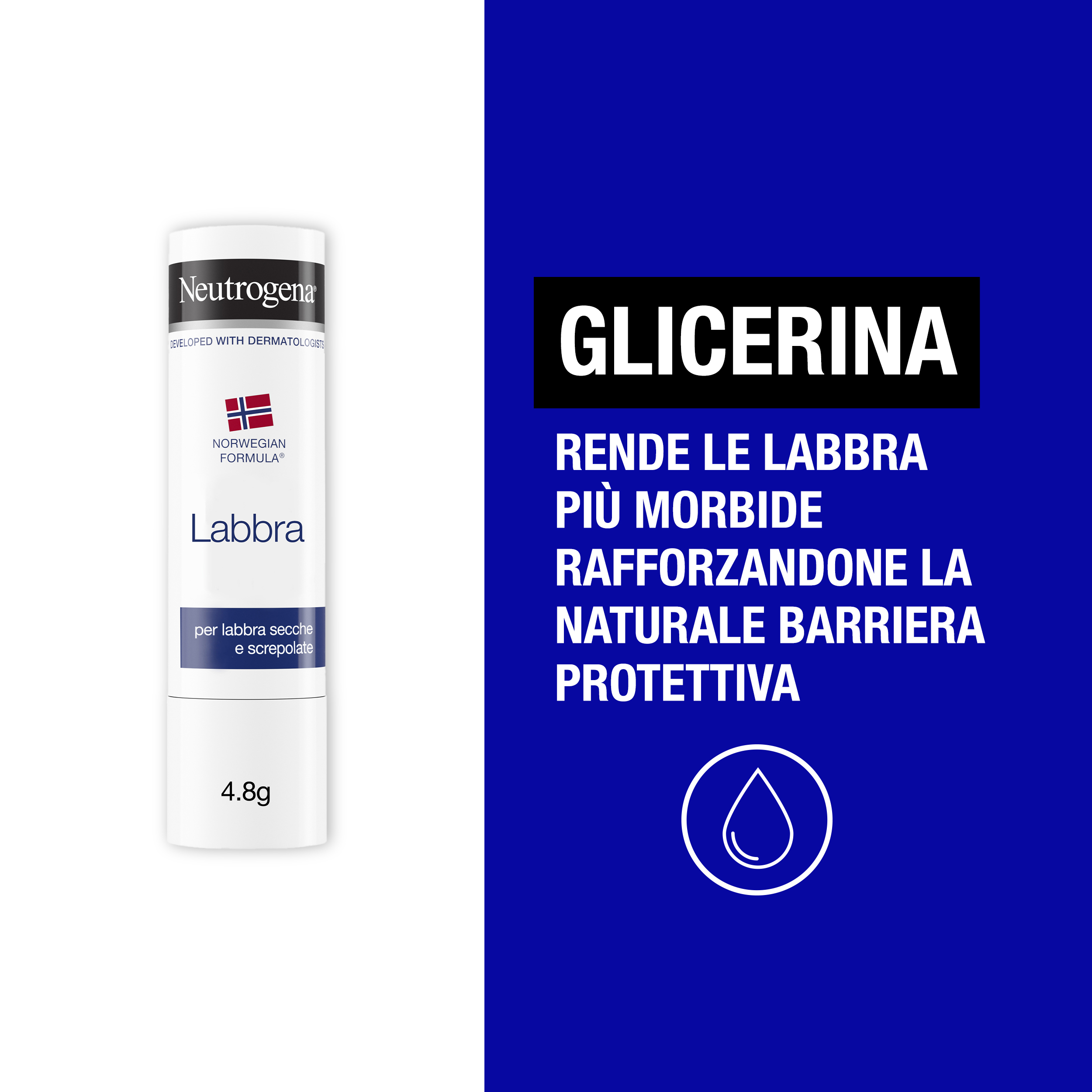Neutrogena Formula Norvegese Balsamo Labbra Stick 4.8 g, Burrocacao per labbra secche e screpolate