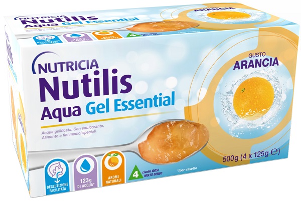 NUTILIS Aqua Gel Arancia - alimento a fini speciali indicato per il trattamento alimentare dei soggetti con problemi di deglutizione associati a disfagia 4x125g
