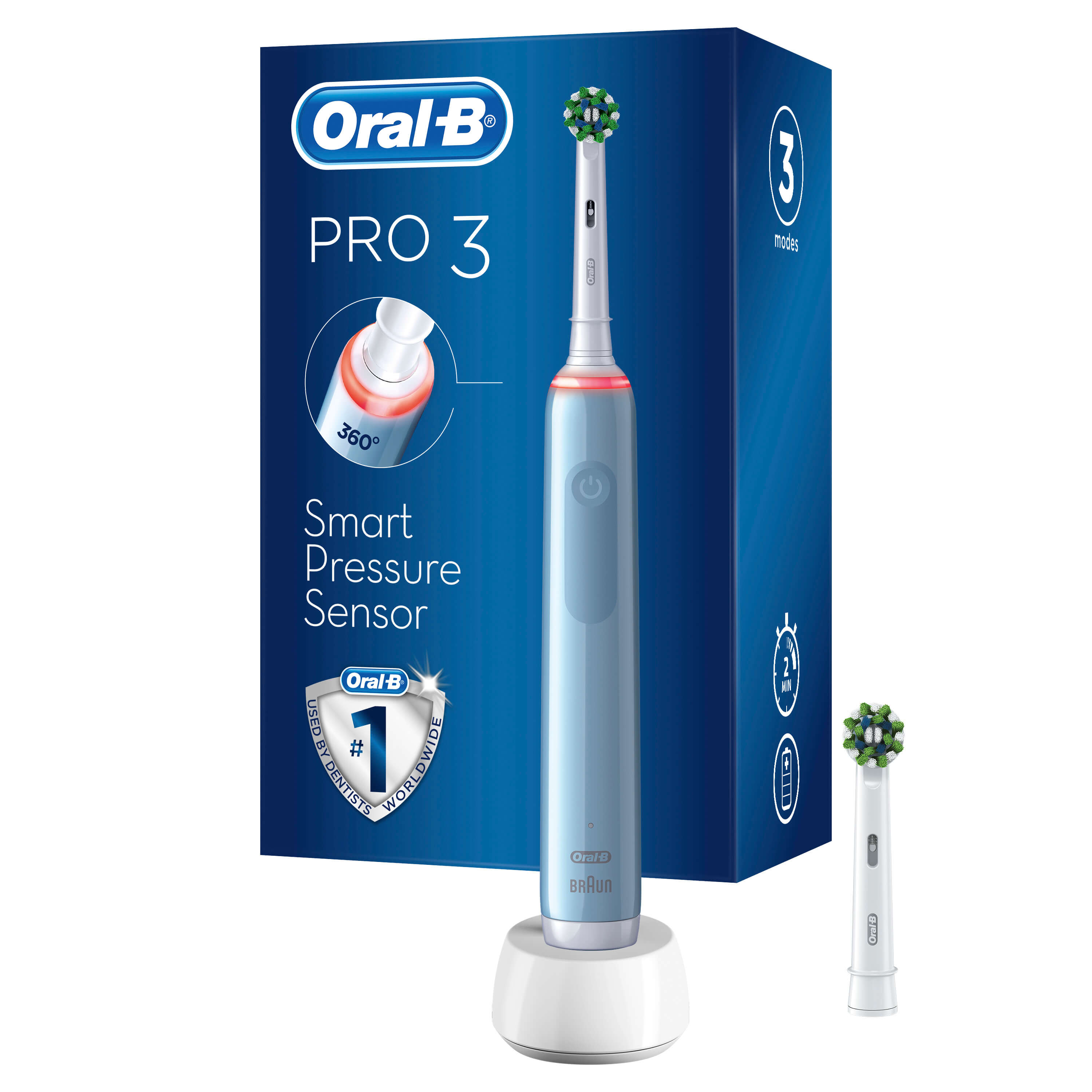 Oral-B Spazzolino Elettrico Ricaricabile Blu Pro3 3000, 2 Testine, 1 Spazzolino
