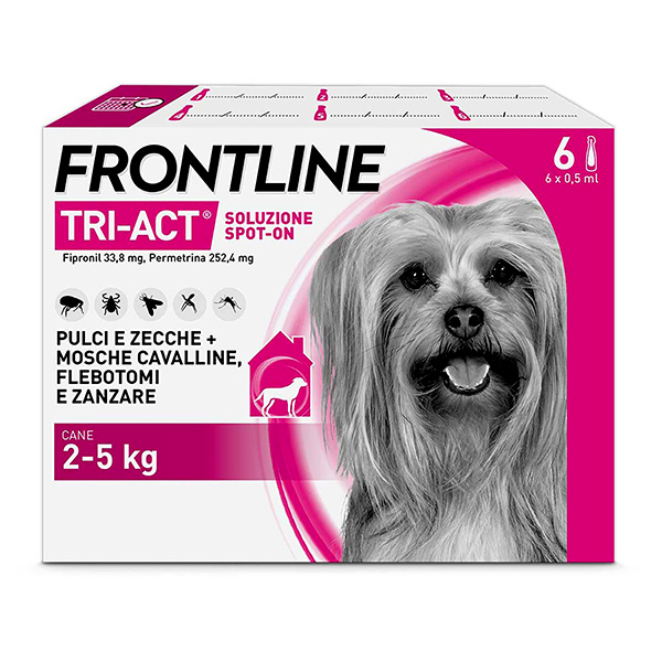 Frontline Tri Act x6 Pipette, Antiparassitario Per Cani e Cuccioli (Taglia XS 2-5Kg) Contro Pulci, Zecche, Zanzare, Pappataci e Leishmaniosi