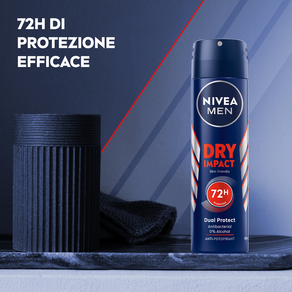 Nivea Men Dry Impact Deodorante Spray 150 ml, Deodorante uomo per 72h di protezione antitraspirante