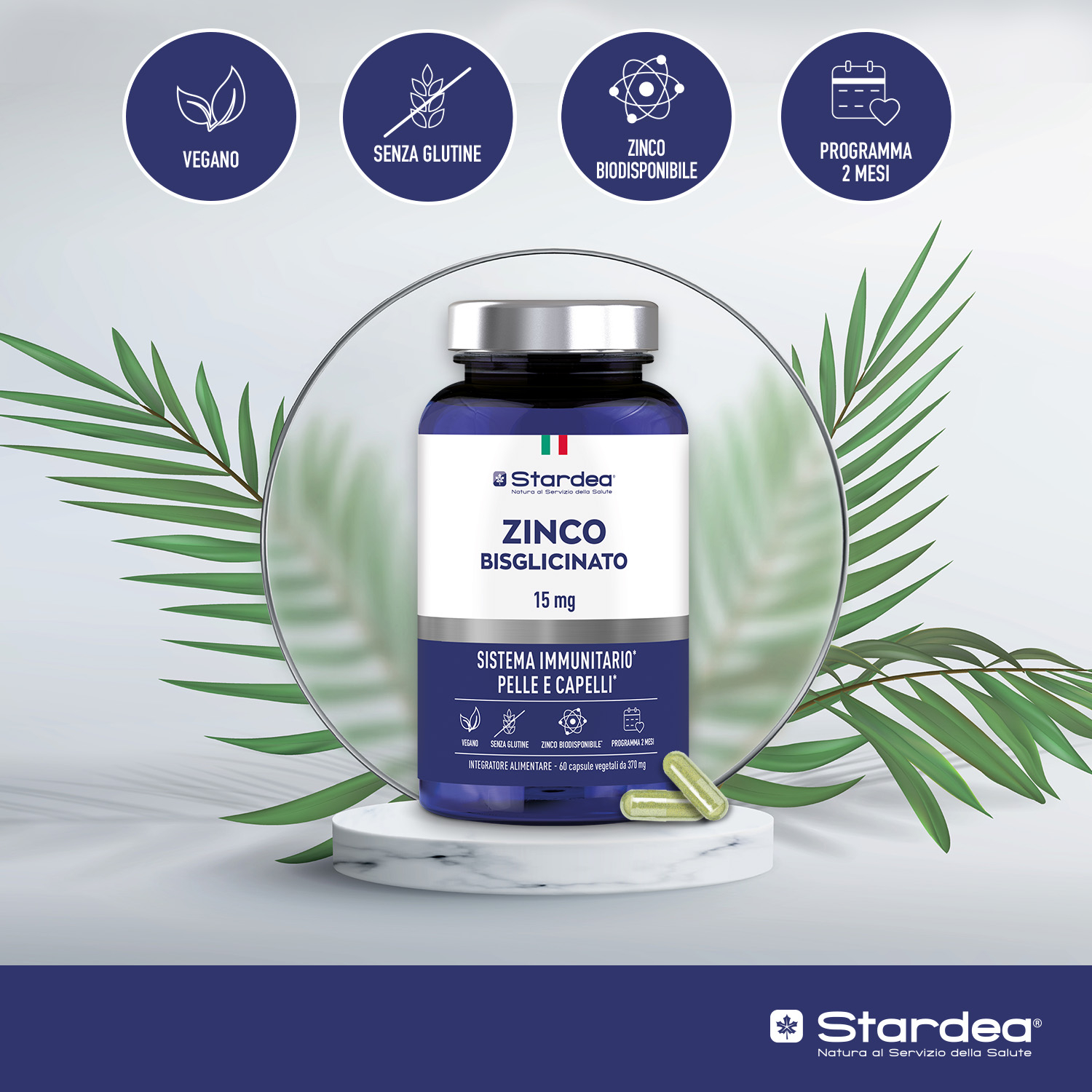 STARDEA ZINCO BISGLICINATO 15 MG - INTEGRATORE ALIMENTARE per il SISTEMA IMMUNITARIO e per il benessere di PELLE E CAPELLI
