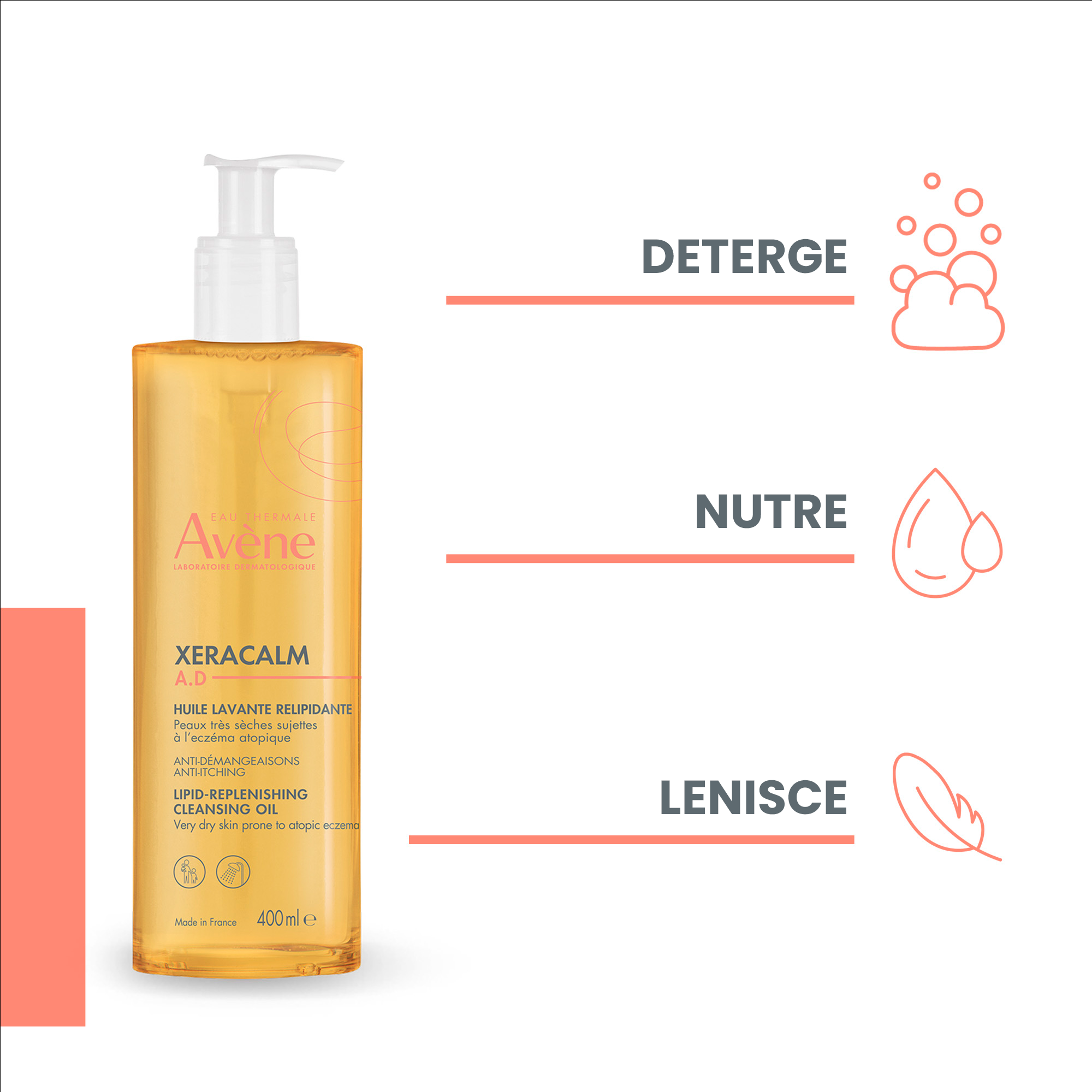 Eau Thermale Avène Xeracalm A.D Olio Detergente Liporestitutivo, pelle secca a tendenza atopica, 400ml 