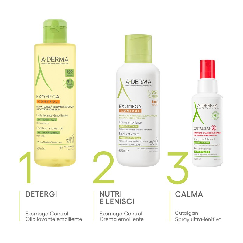 A-Derma Exomega Control Crema emolliente  “anti-grattage”, pelle secca a tendenza atopica, 400ml 