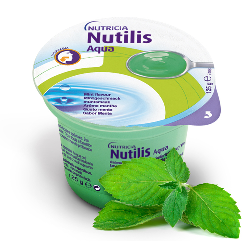 NUTILIS Aqua Gel Menta - alimento a fini speciali indicato per il trattamento alimentare dei soggetti con problemi di deglutizione associati a disfagia - 125G 12 PEZZI