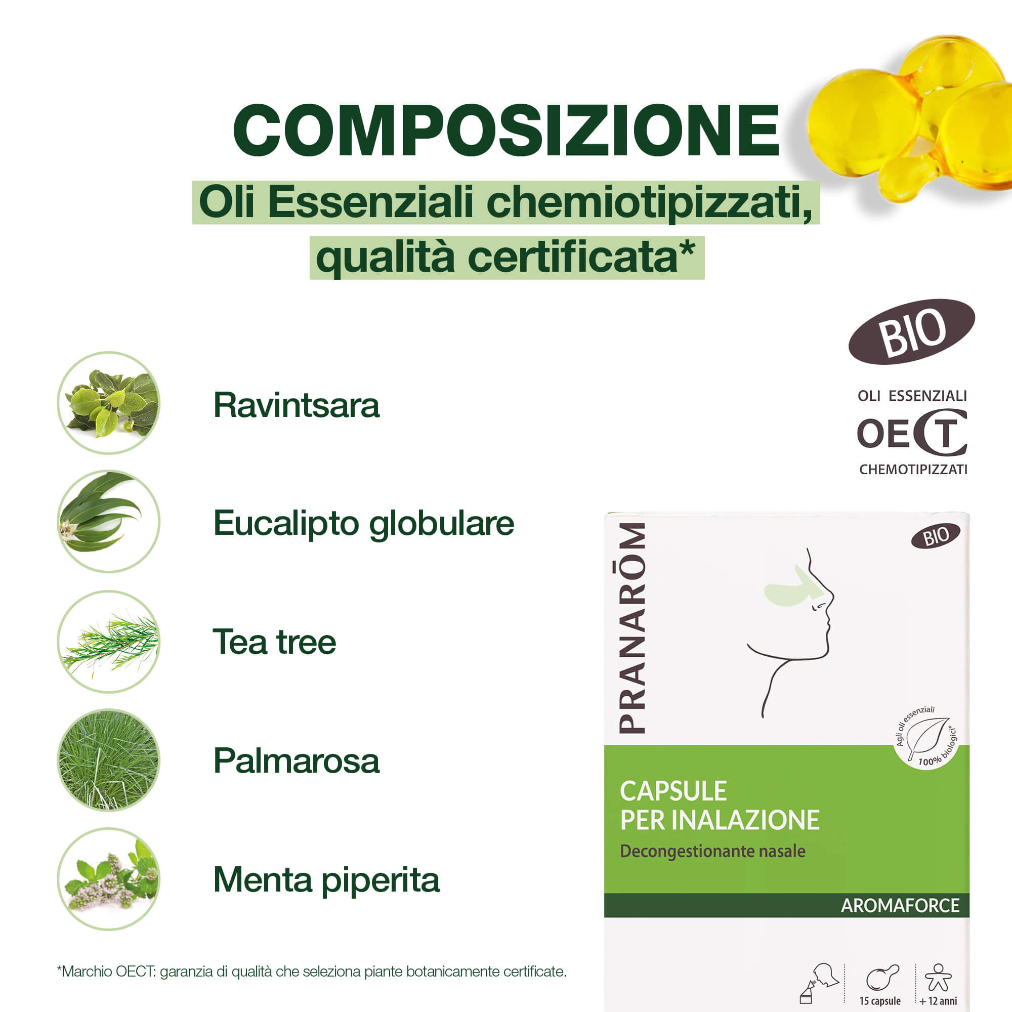 Pranarom Aromaforce - Decongestionante Nasale Per Inalazione Bio 15 Capsule