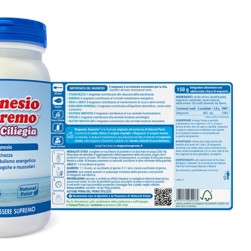 Magnesio Supremo Ciliegia - Integratore per stanchezza e stress - 150 g