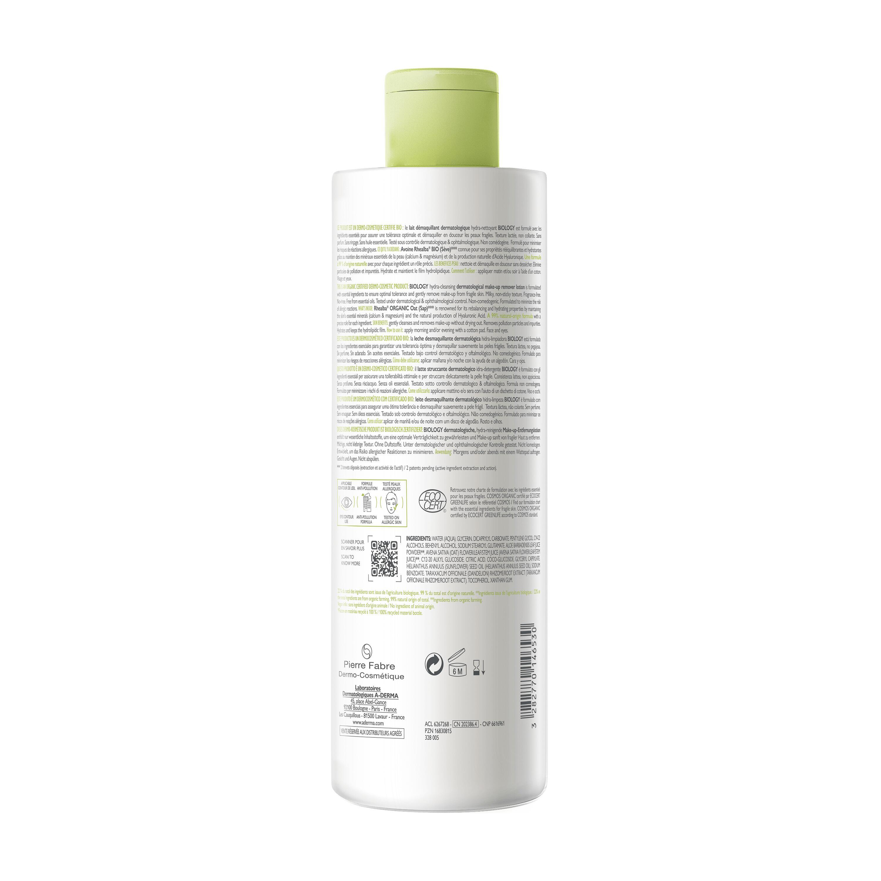 A-Derma - Biology Latte Struccante Dermatologico Idra-Detergente 400 ml 