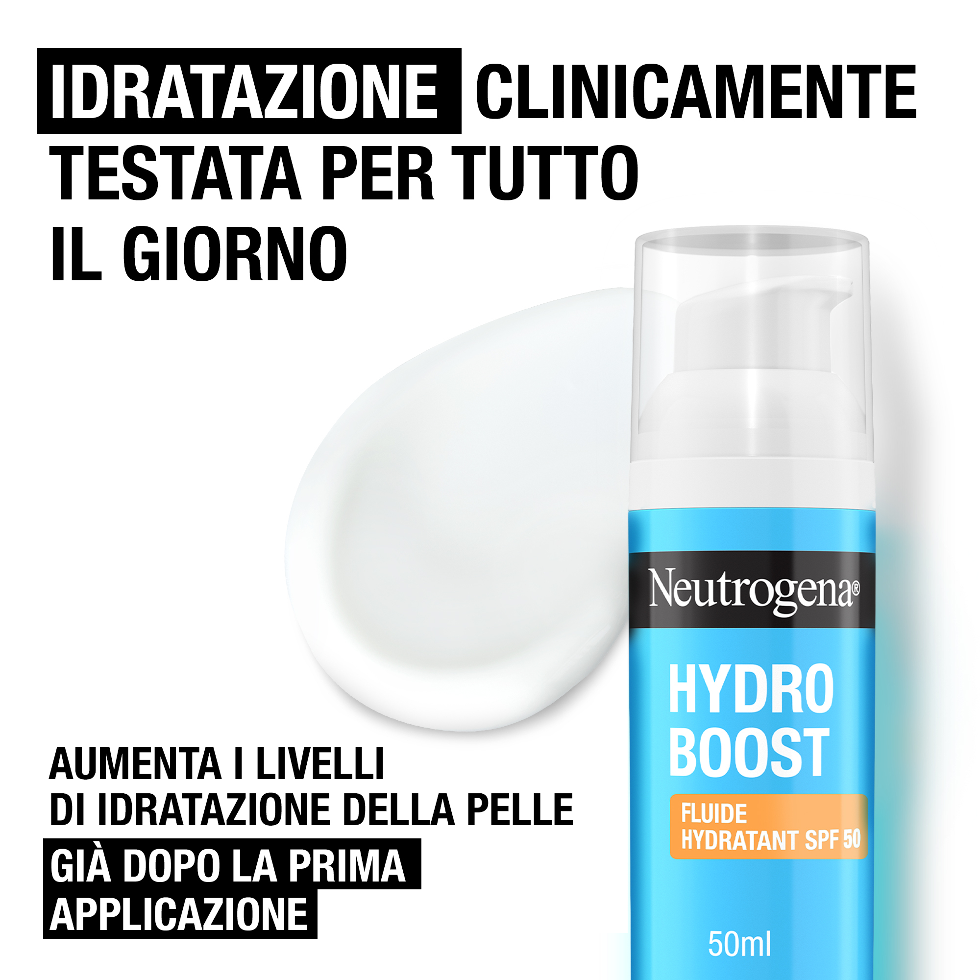 Neutrogena Hydro Boost Fluido Idratante SPF 50 50 ml, Crema solare viso 50 contro i raggi UVA/UVB