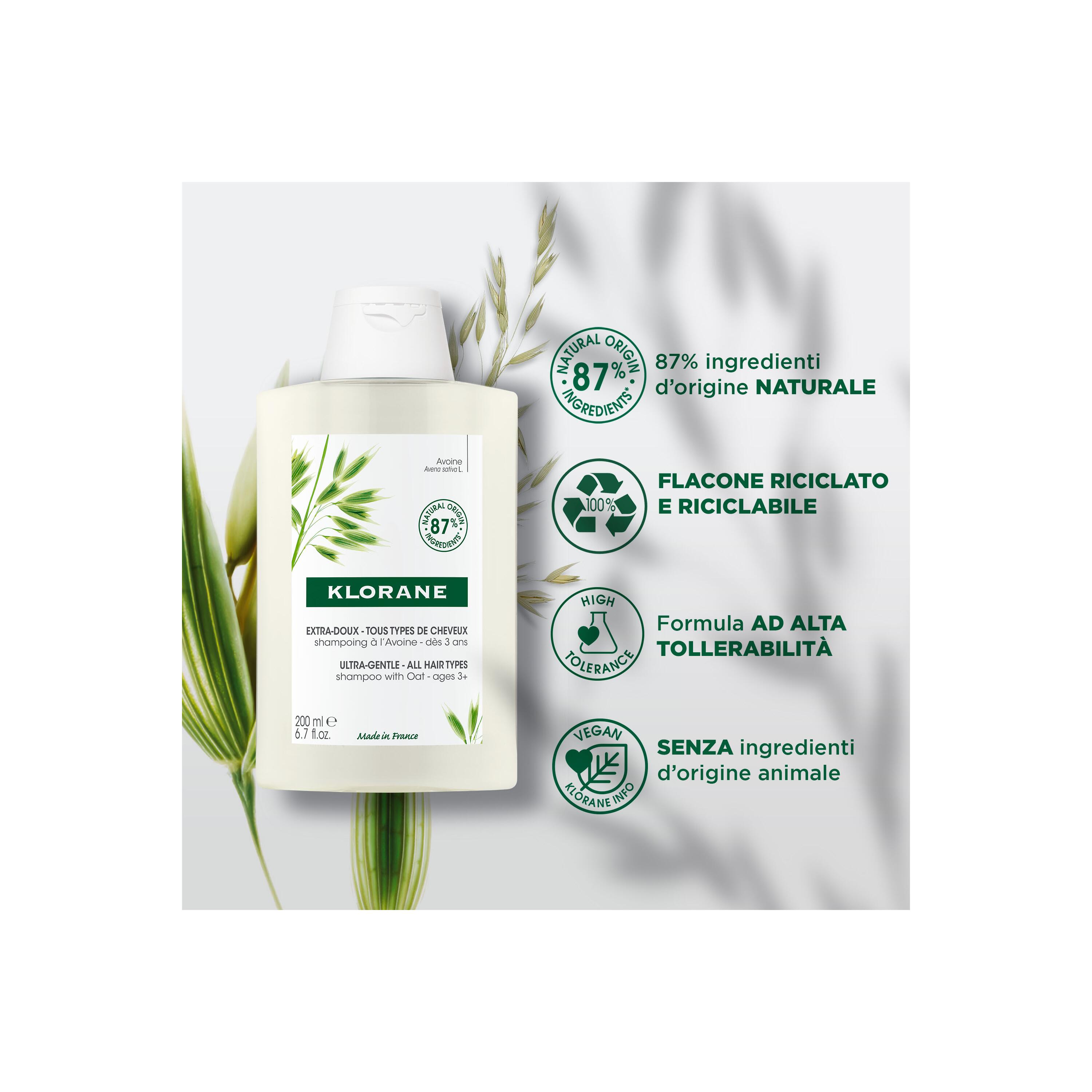 Klorane - Shampoo Extra-Delicato All'Avena Per Tutti I Tipi Di Capelli 200 ml