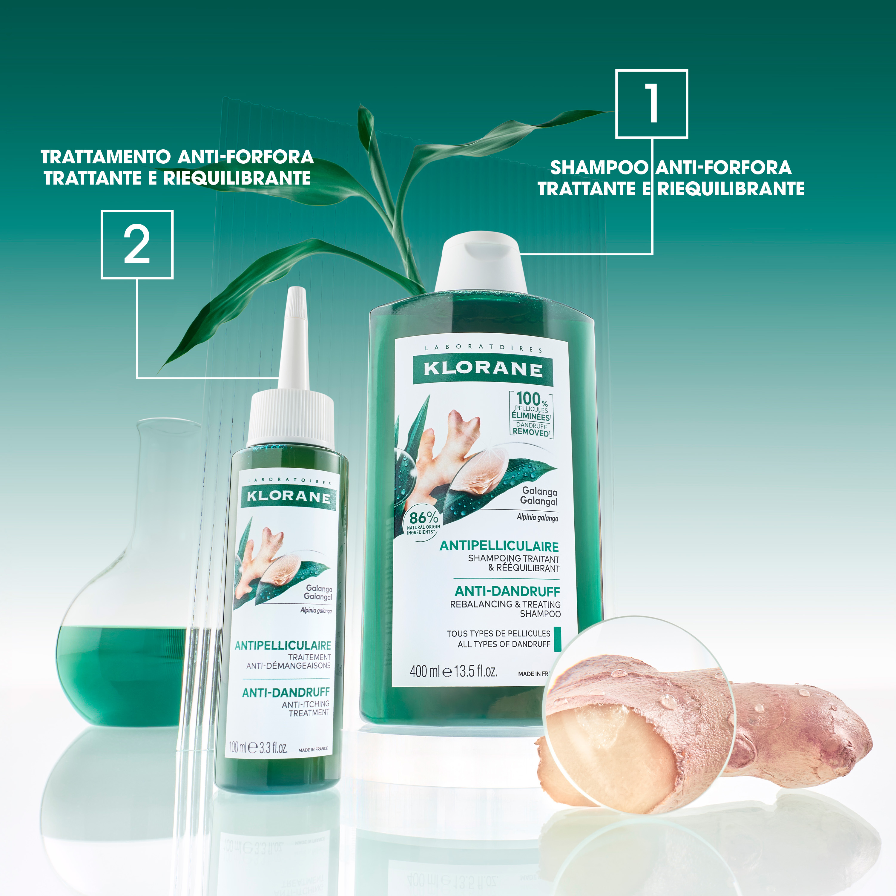 Klorane Anti-Forfora Shampoo trattante e riequilibrante alla Galanga, forfora secca e grassa, 400 ml