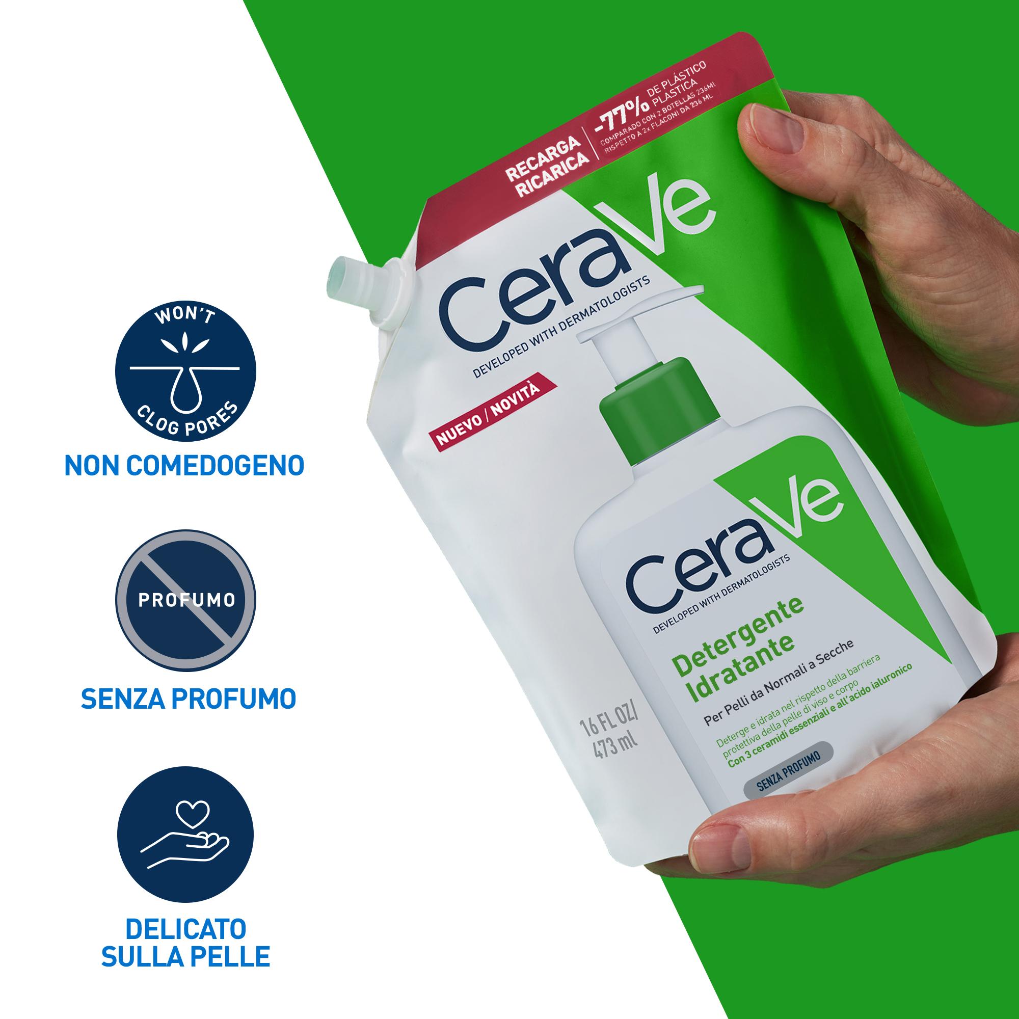 CeraVe Detergente Idratante Viso Pelle da Normale a Secca Refill 473 ml