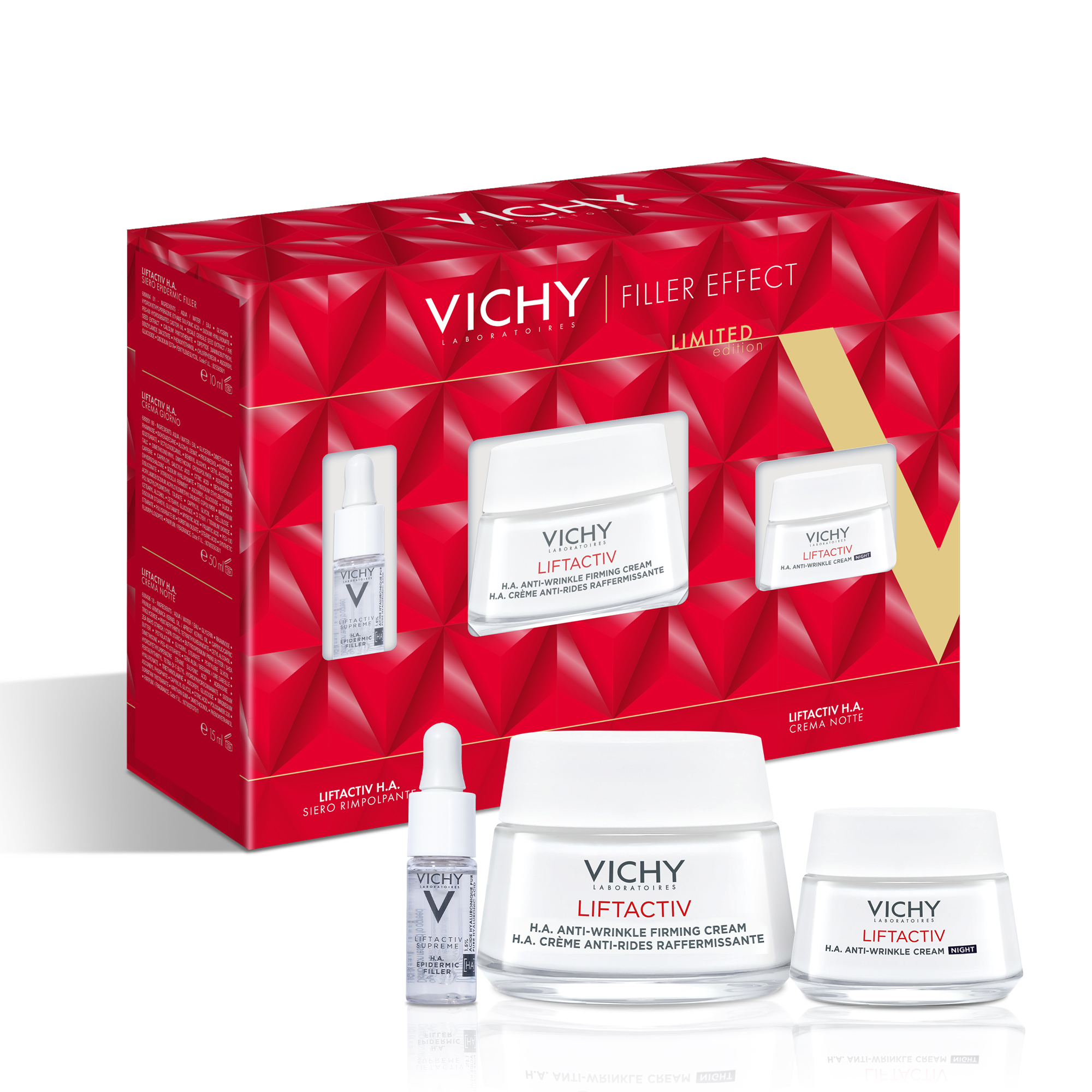 Vichy Cofanetto Regalo per un effetto Filler Anti-Rughe con Liftactiv H.A. Epidermic Filler Siero 10 ml + Liftactiv H.A. Crema Giorno 50 ml + Liftactiv H.A. Crema Notte 15 ml
