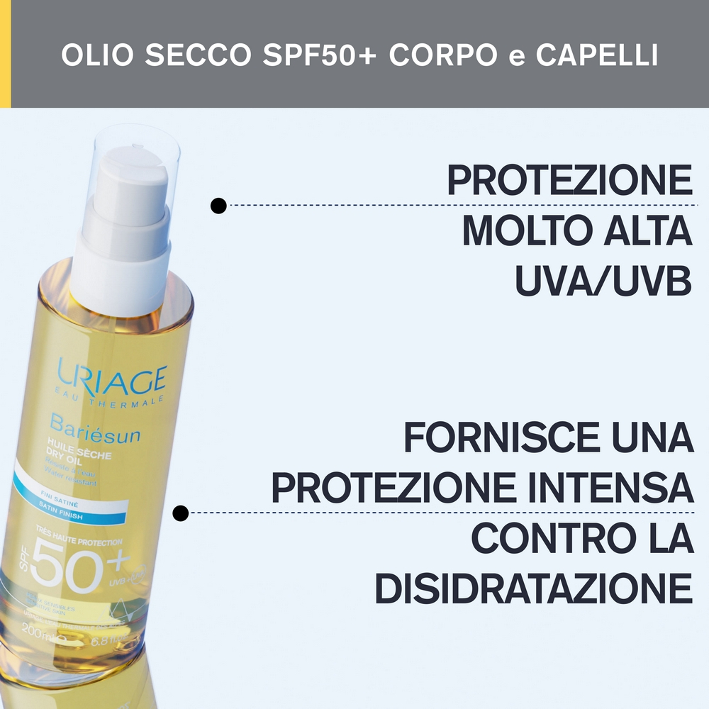 Uriage Bariésun Olio Solare Secco SPF 50+ Protezione Corpo e Capelli 200 ml