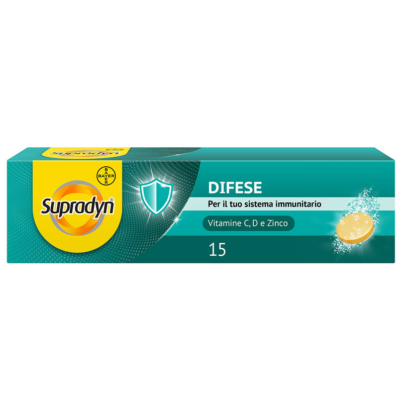 Supradyn Difese Integratore Multivitaminico  con Vitamina D, Vitamina C e Zinco, per il Sistema Immunitario, 15 Compresse Effervescenti